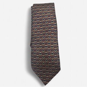 Hermes Navy Yellow & Rust Red Abstract Pattern Tie 908 HA